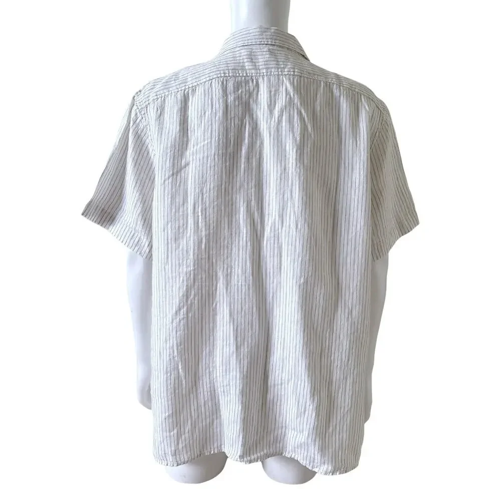 Banana Republic Linen Shirt Mens XL Relaxed Fit Striped Short Sleeve Button Up